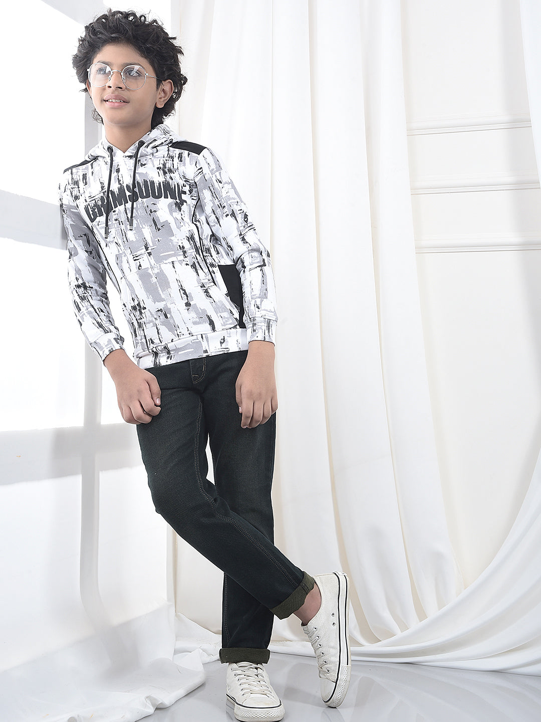 Black Printed Hooded Neck Sweatshirt