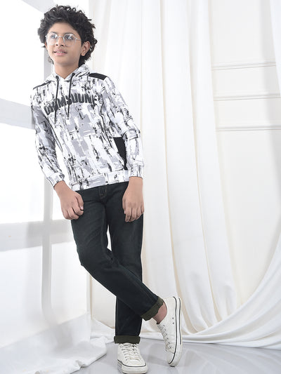 Black Printed Hooded Neck Sweatshirt