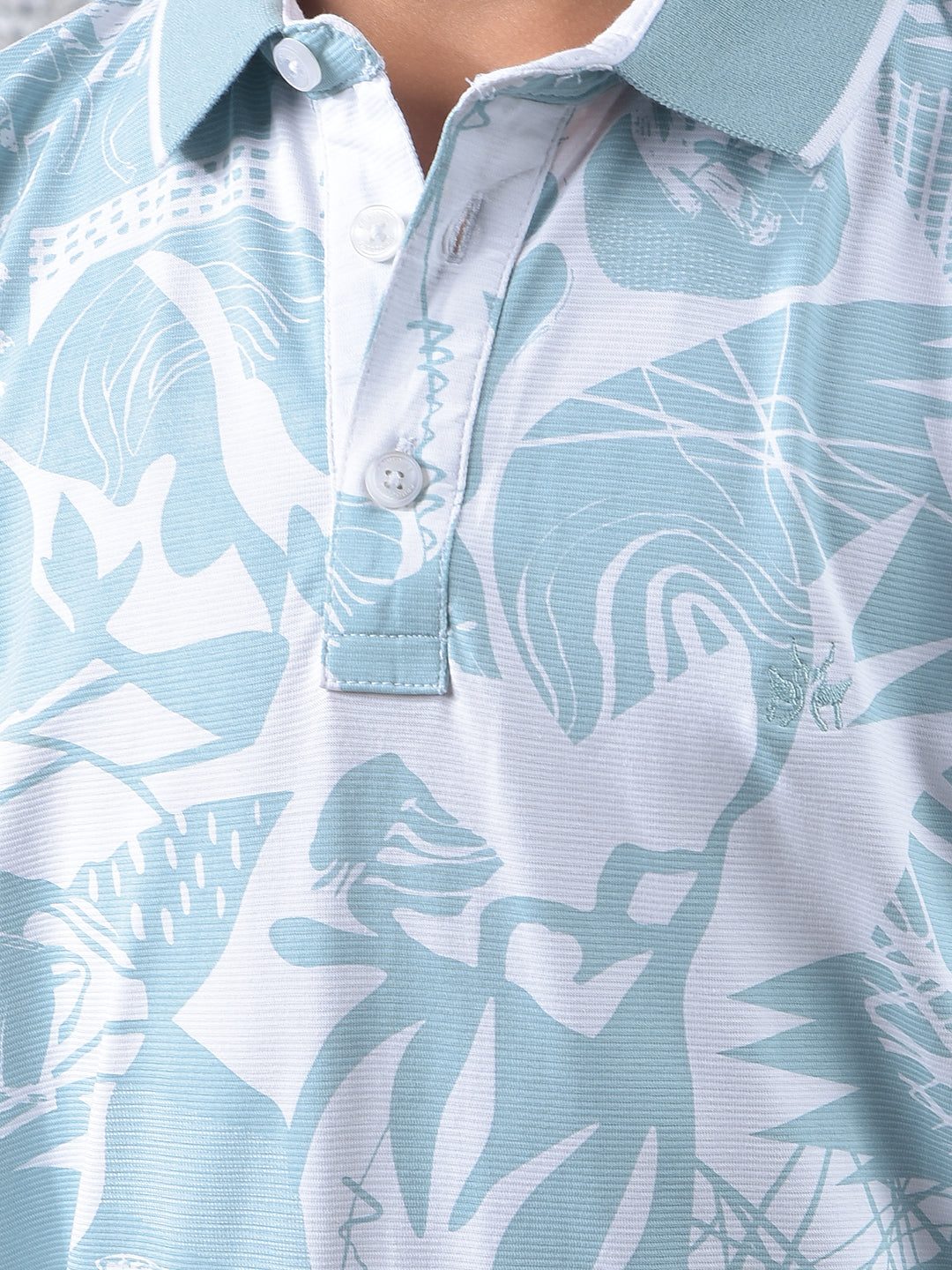 Blue Printed Polo Neck T-Shirt