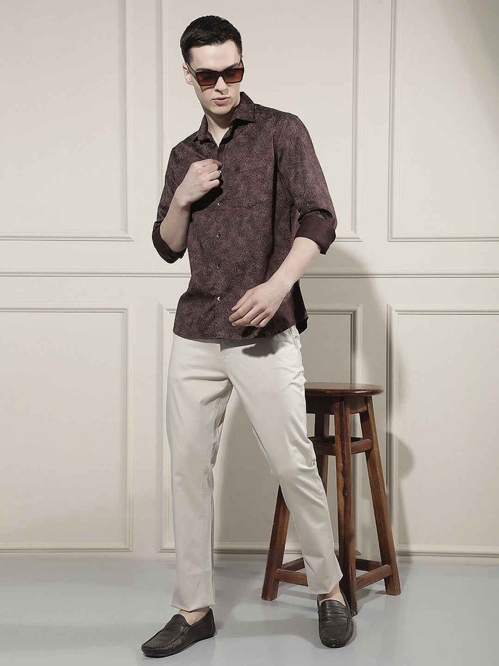 Wine Floral Print Shirt