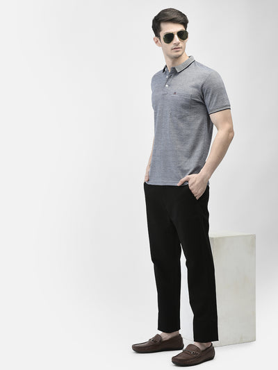 Navy Blue Printed Polo Neck T-Shirt