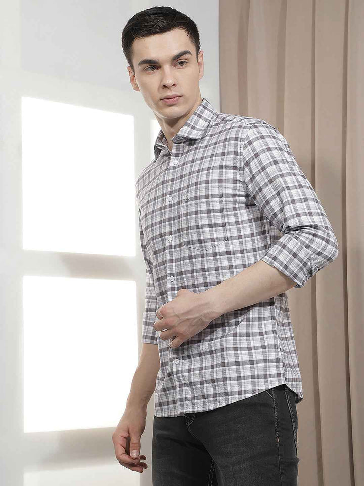 Grey Checked 100% Cotton Shirt