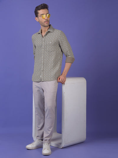 Olive Printed 100% Cotton Shirt