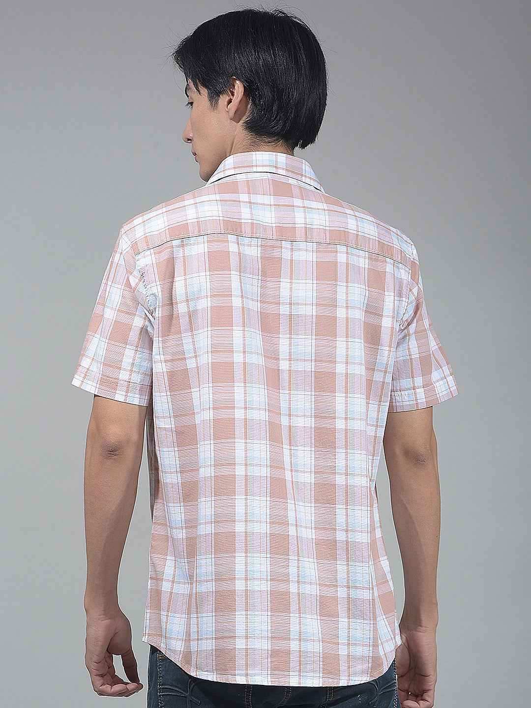 Peach Checked 100% Cotton Shirt