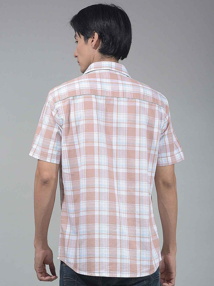 Peach Checked 100% Cotton Shirt