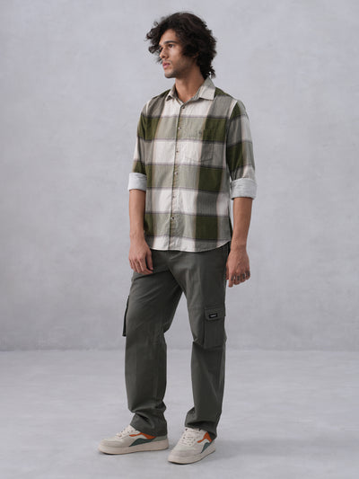 Olive Checked 100% Cotton Corduroy Shirt