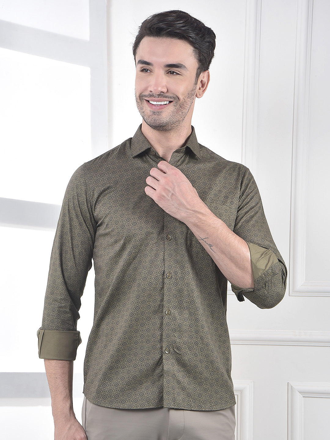 Modern Geo Olive Shirt