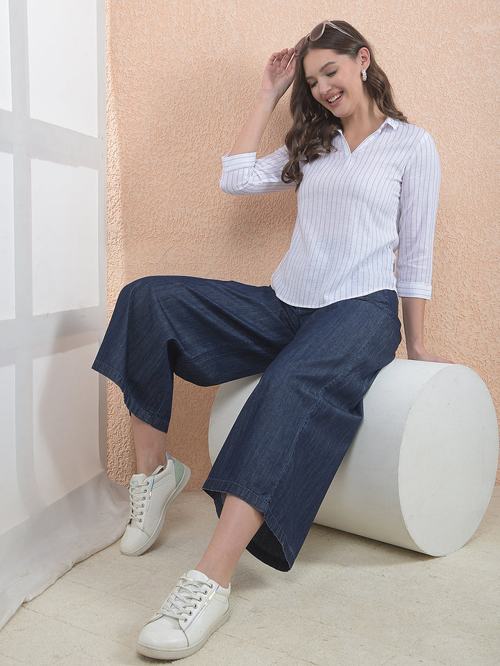 Wide Leg 100% Cotton Navy Blue Jeans