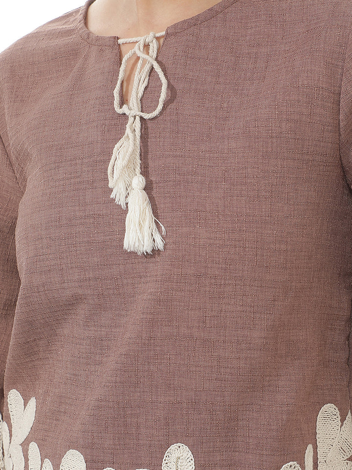 Brown Embroidered 100% Cotton Top