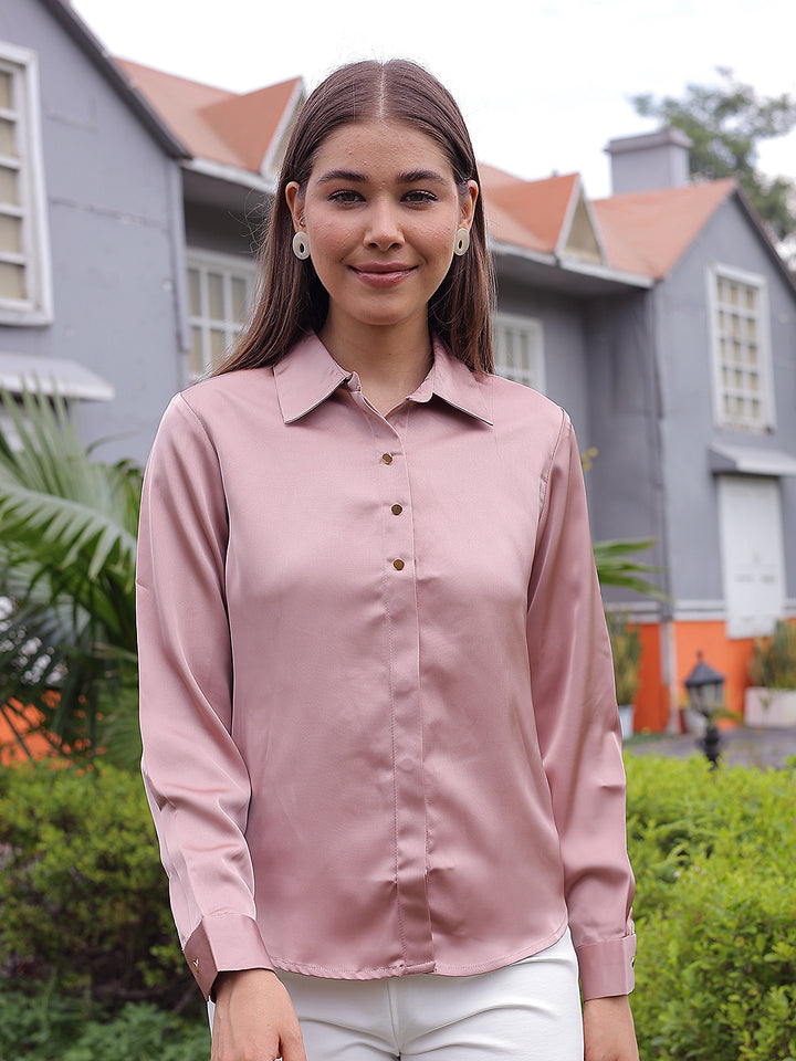 Refined Petal Pink Satin Shirt