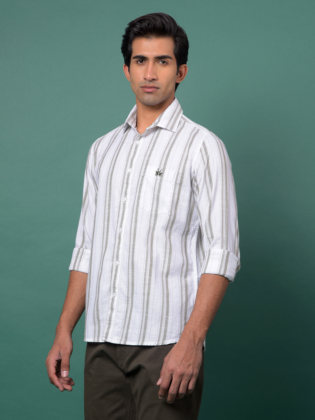 Green Vertical Stripes 100% Cotton Shirt-Men Shirts-Crimsoune Club