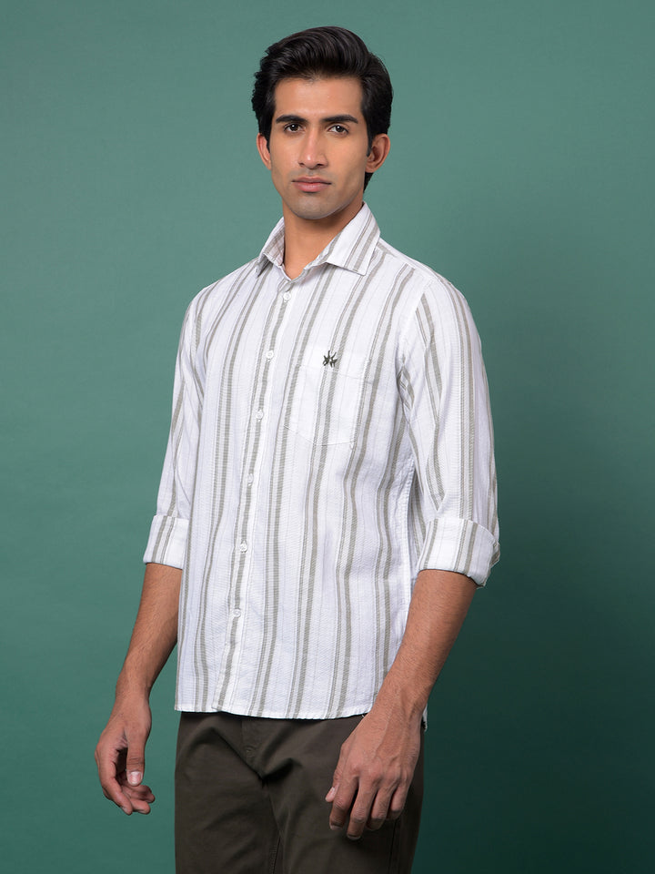 Green Vertical Stripes 100% Cotton Shirt-Men Shirts-Crimsoune Club