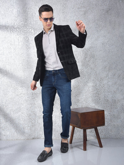 Black Checked Notched Lapel Single Breasted Blazer