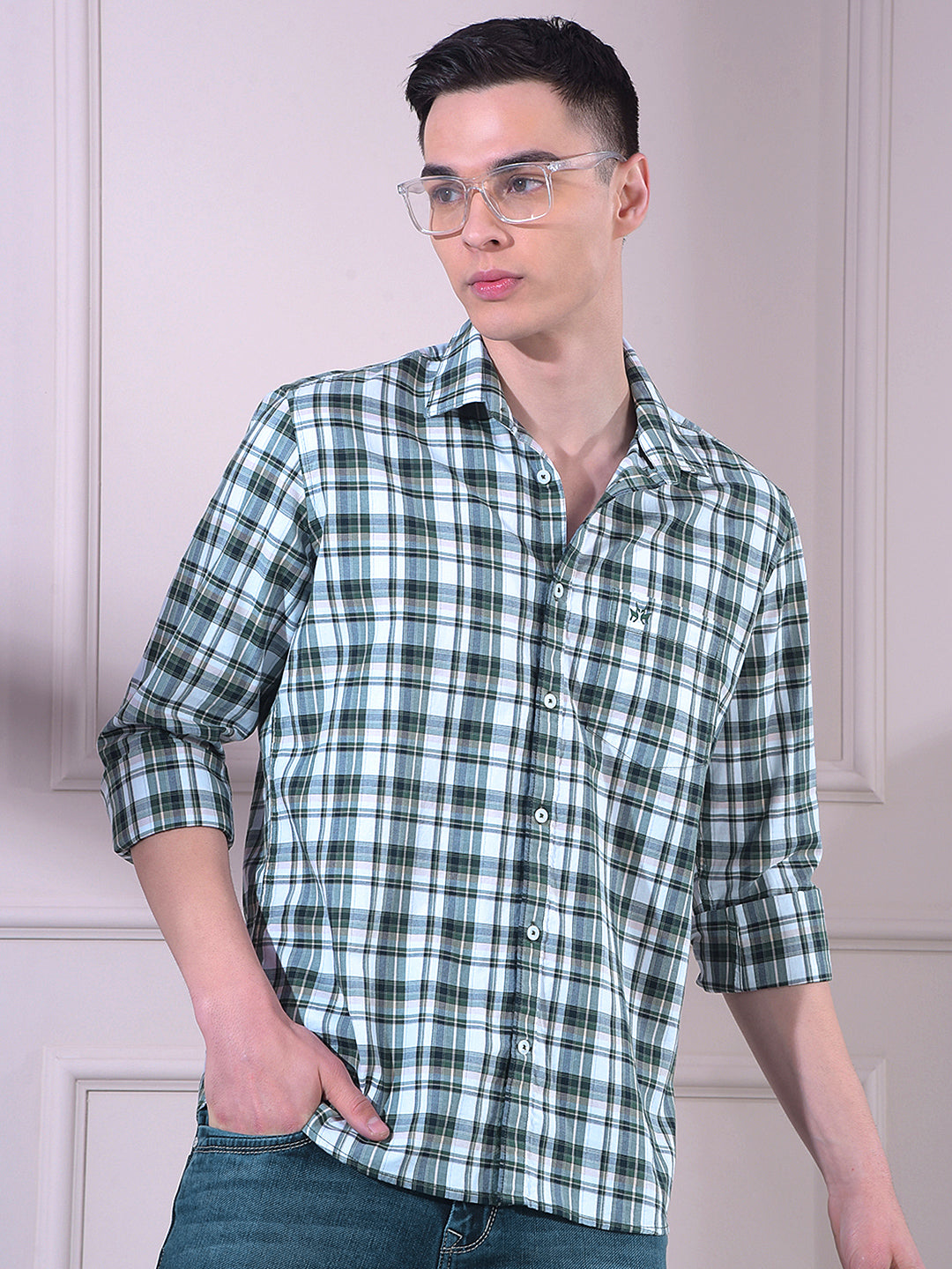 Green Checked 100% Cotton Shirt