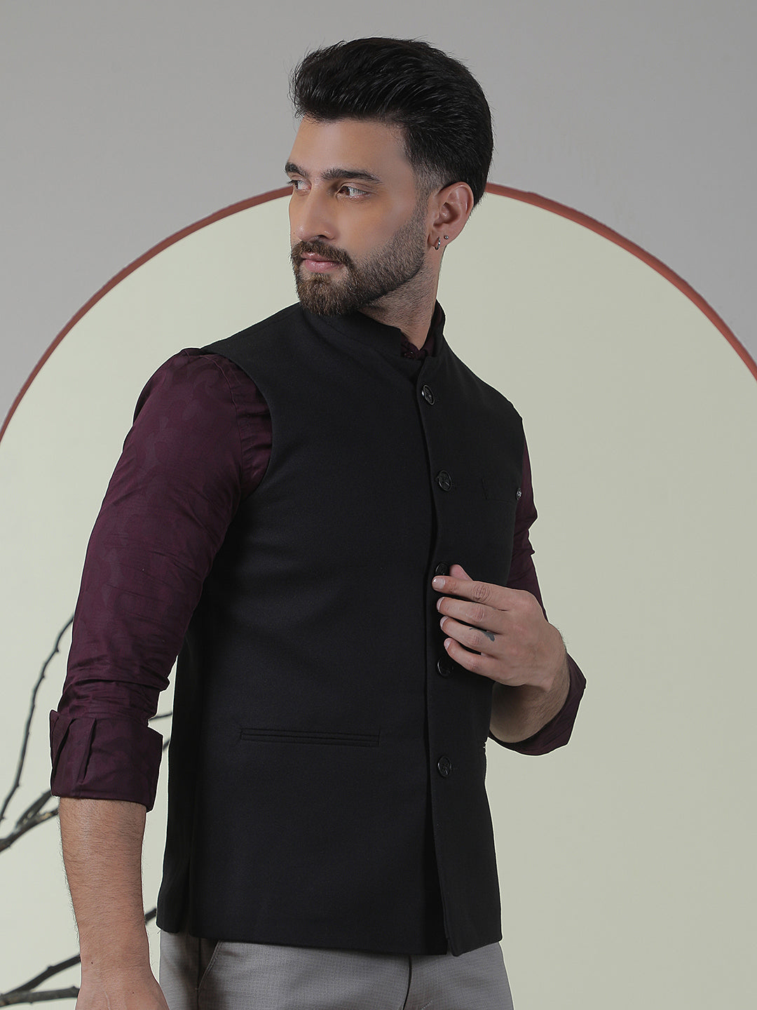 Jet Black Sleeveless Waistcoat