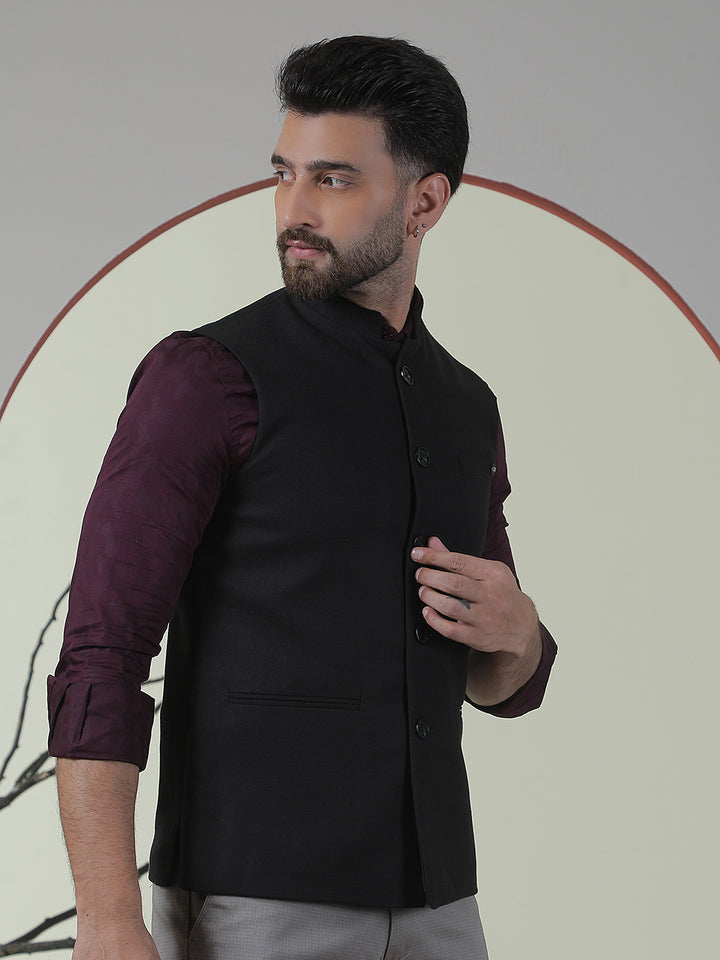 Jet Black Sleeveless Waistcoat