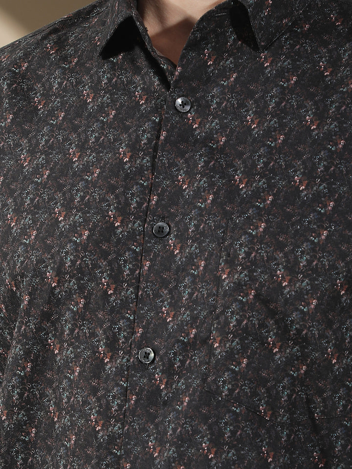 Black Floral Print 100% Cotton Shirt