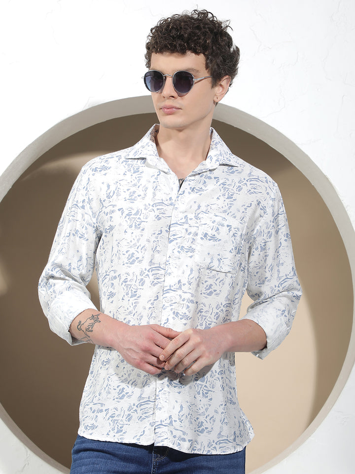 Minimalist Deep Blue Printed Shirt