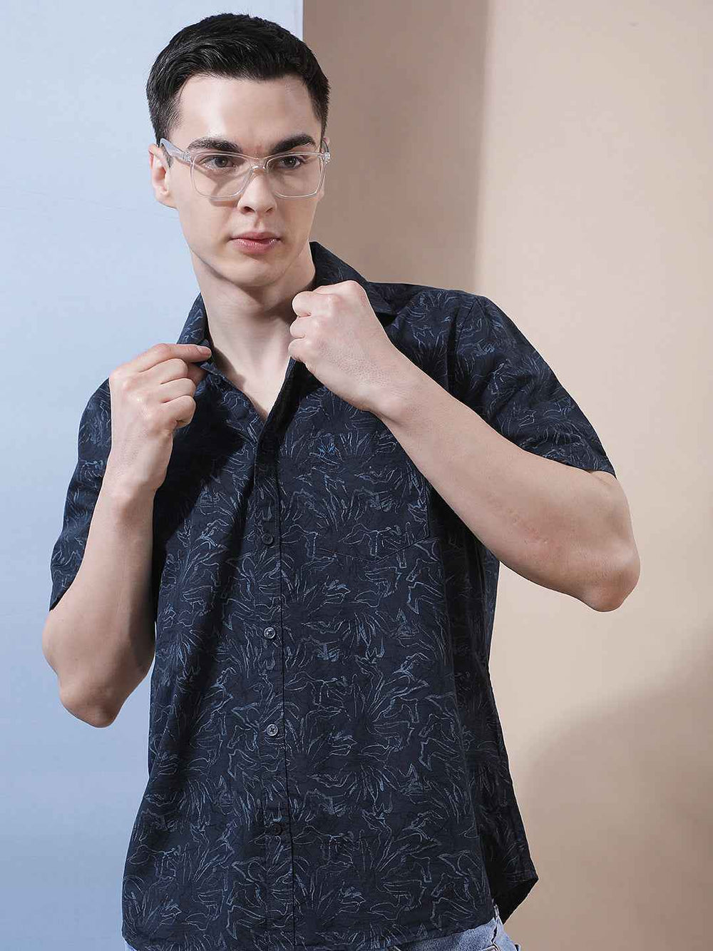 Navy Blue Printed Shirt