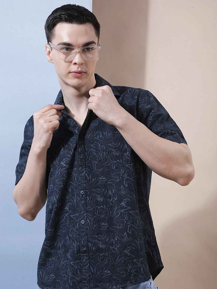 Navy Blue Printed Shirt
