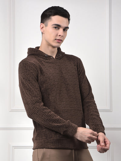 Brown Jacquard Hooded Neck Sweatshirt