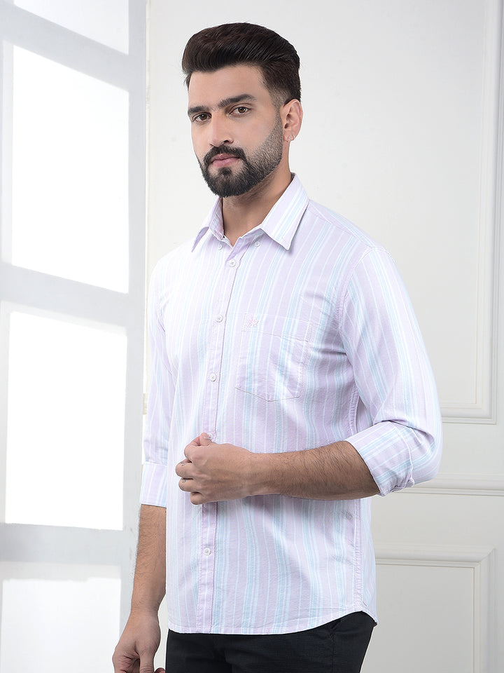 Pink Vertical Striped 100% Cotton Shirt