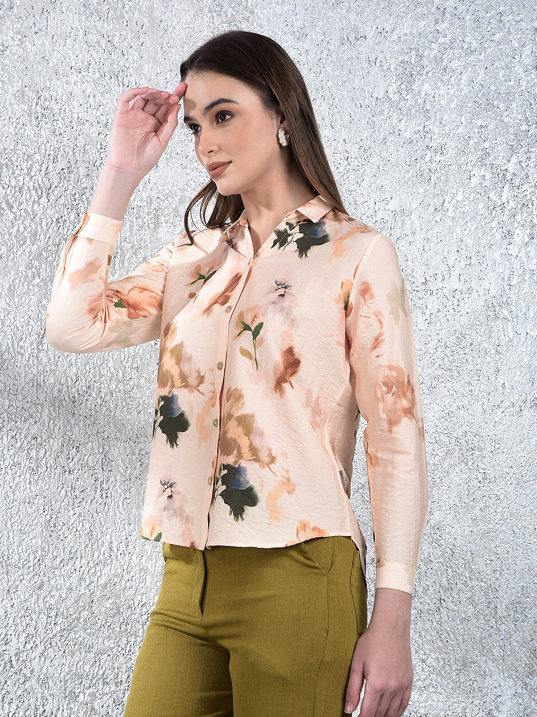 Peach Floral Print Shirt