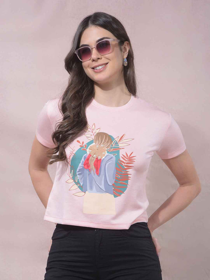 BlazeRose Pink Graphic Embellished T-Shirt
