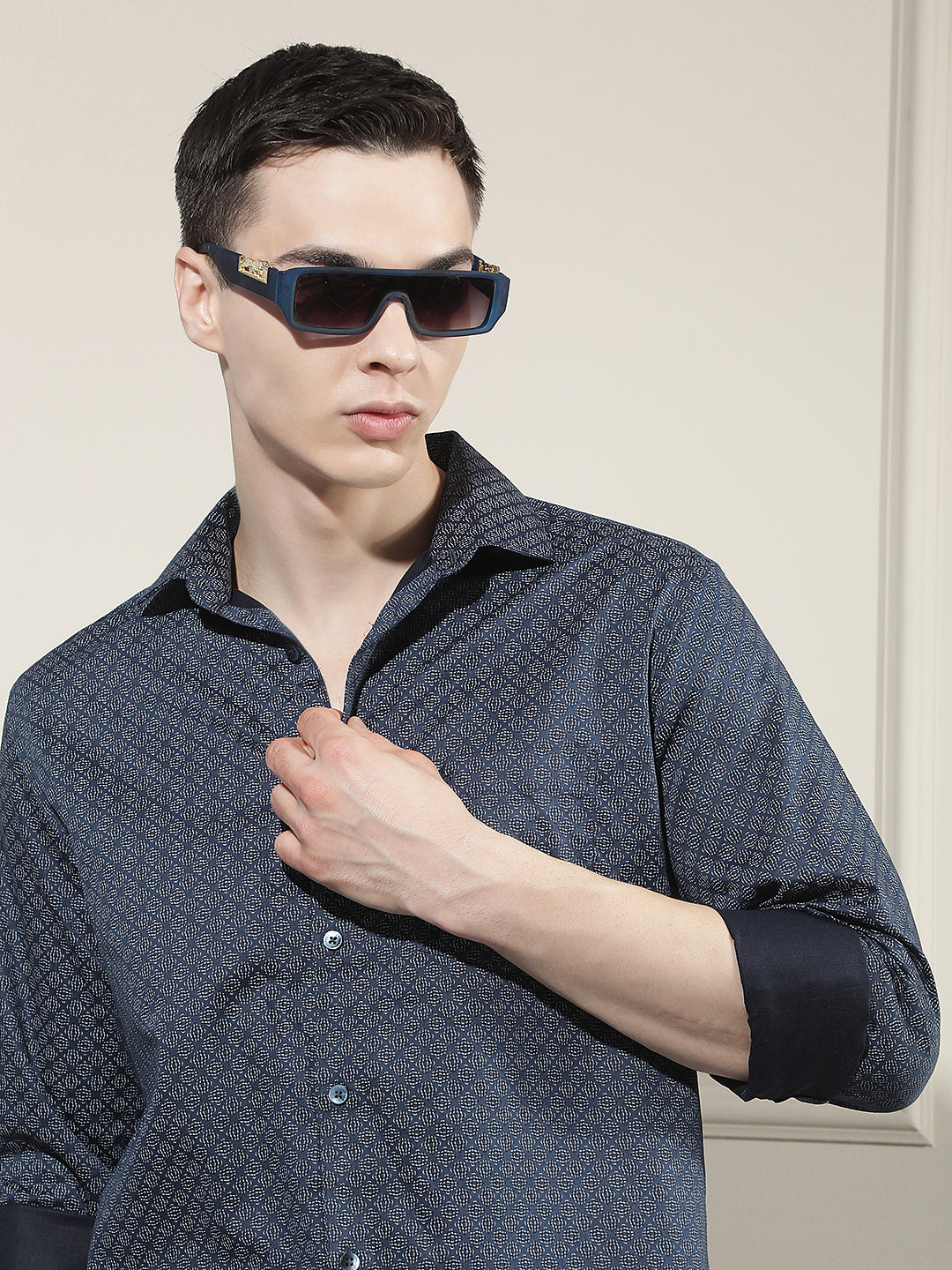 Refined Deep Blue Printed Shirt