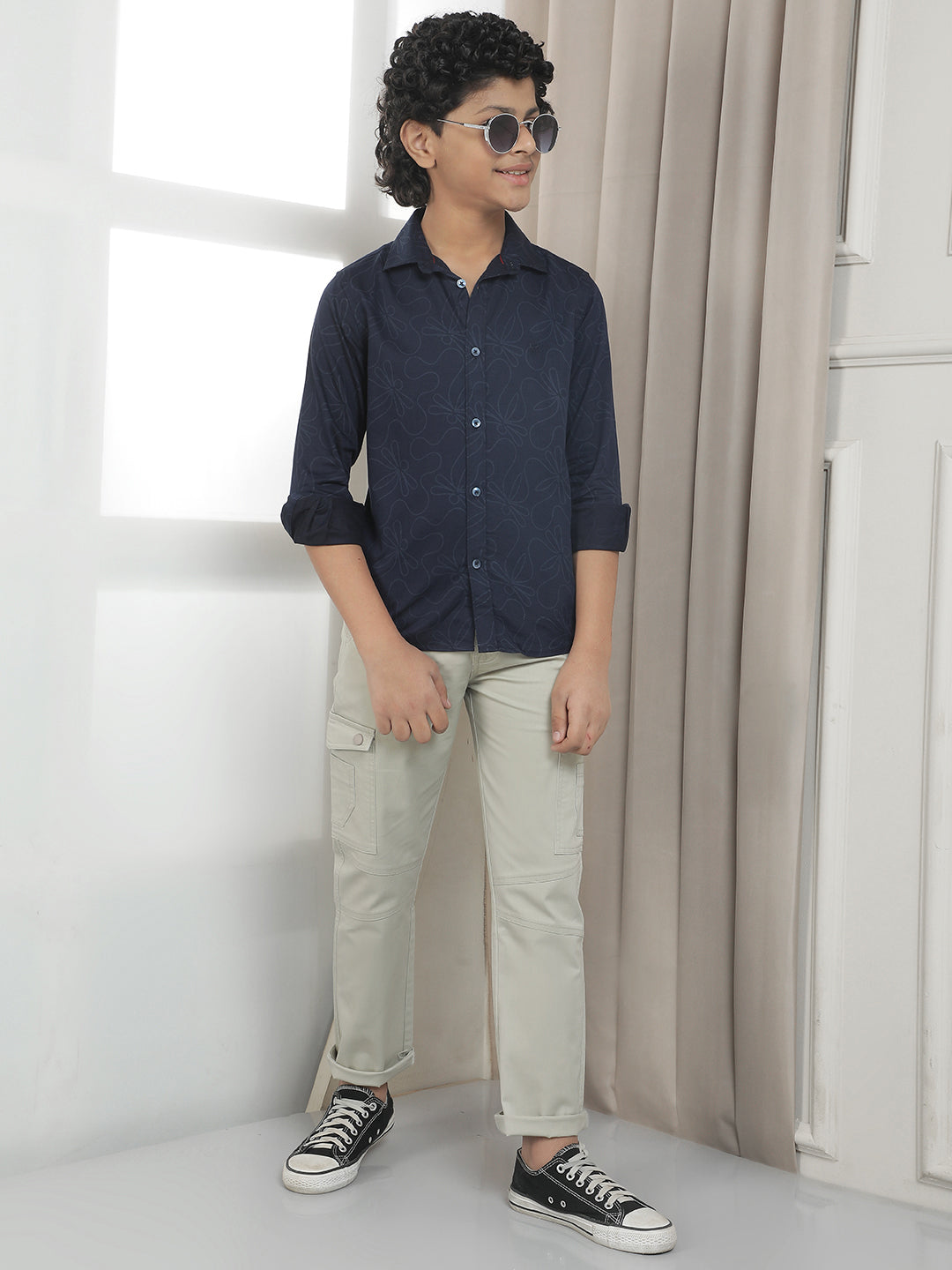 Navy Blue Floral Print Shirt