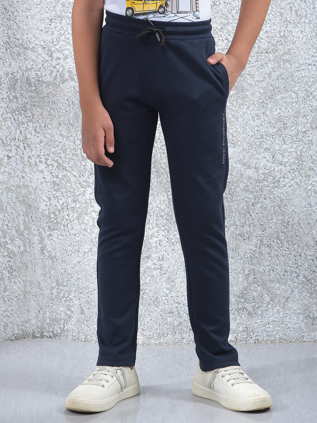 Tapered Fit Navy Blue Trackpants