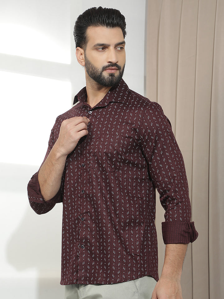 Luxe Crimson Maroon Printed Shirt