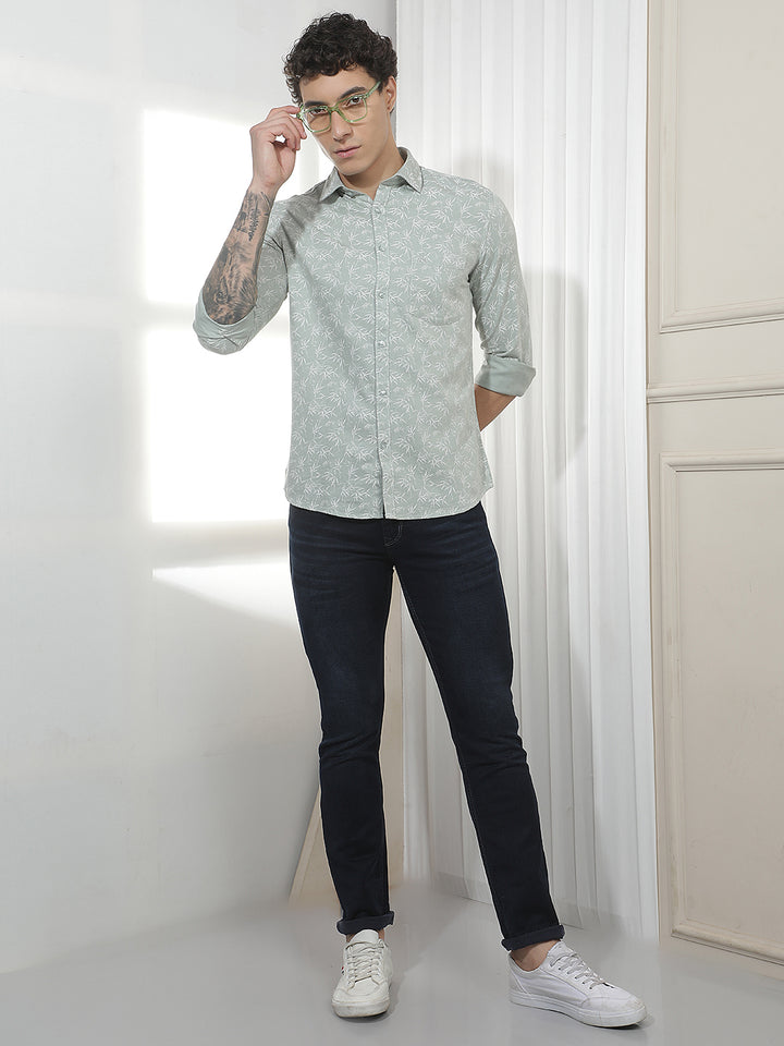 Green Botanical Print Shirt