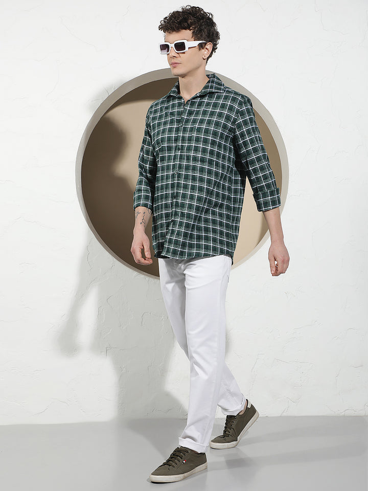 Fern Green 100% Cotton Checked Shirt