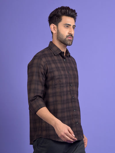 Brown Checked 100% Cotton Shirt
