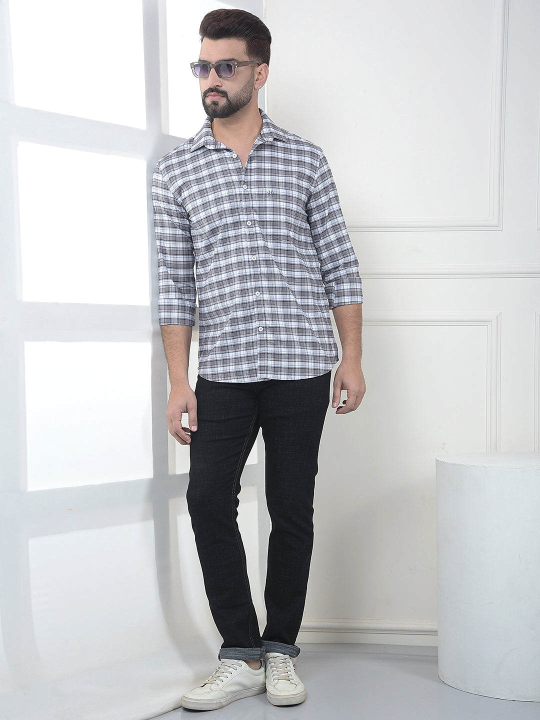 Onyx Grey Checked 100% Cotton Shirt
