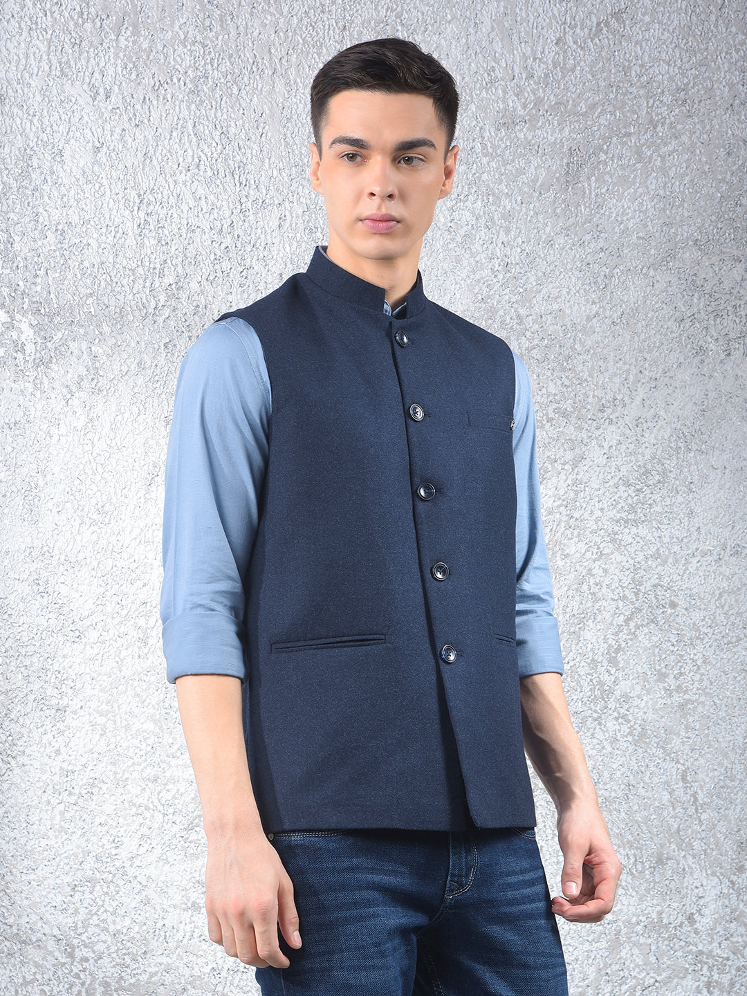 Navy Blue Sleeveless Waist Coat
