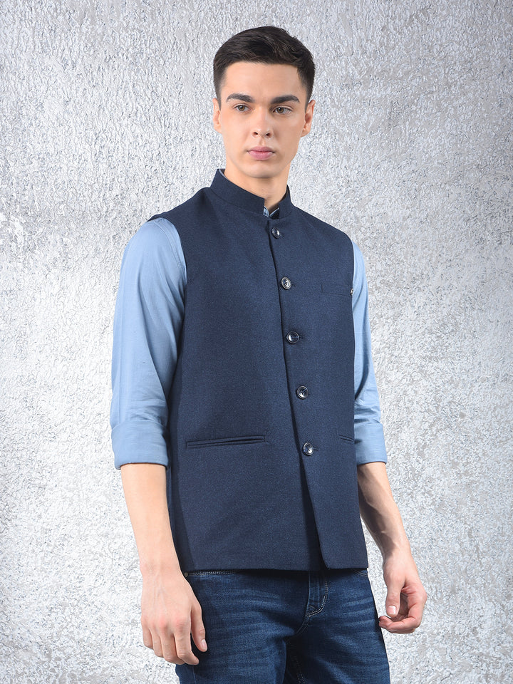 Navy Blue Sleeveless Waist Coat
