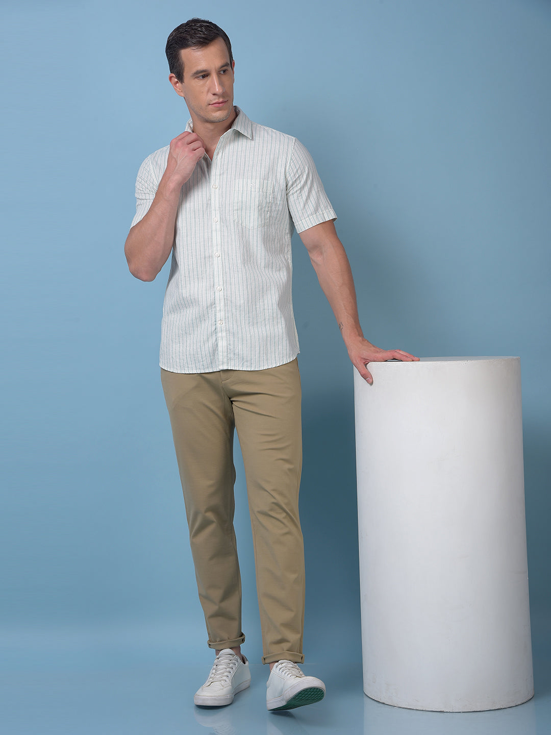 Green Vertical Stripes 100% Cotton Shirt