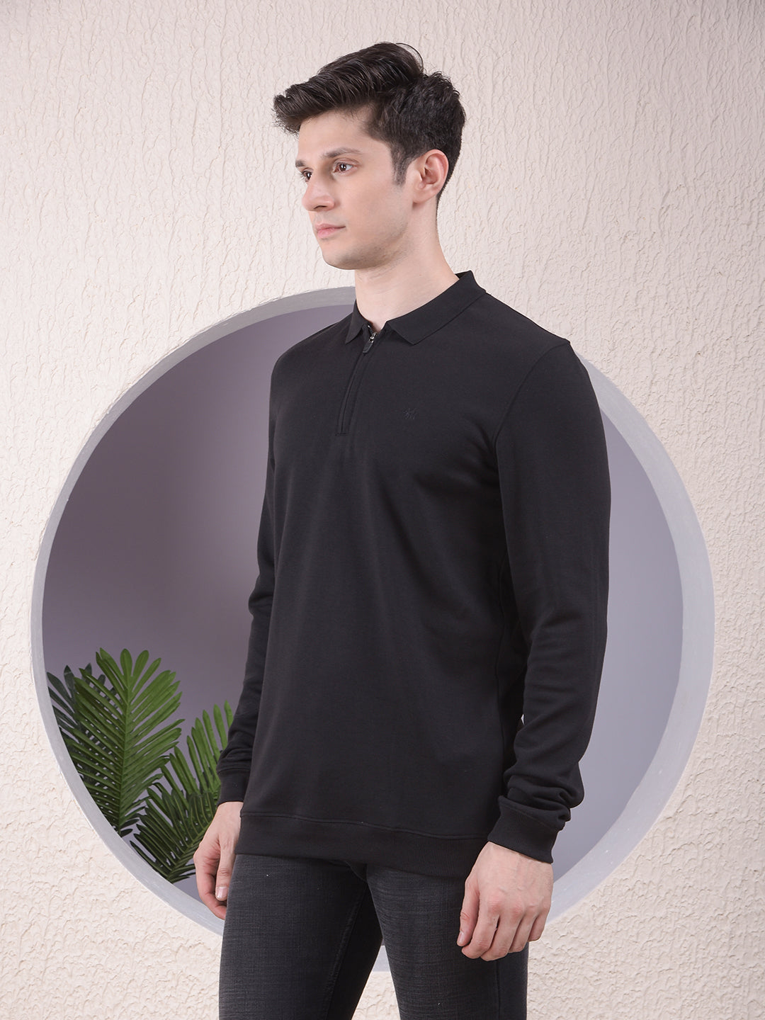 Black Polo-Neck Long-Sleeves T-Shirt