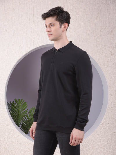 Black Polo-Neck Long-Sleeves T-Shirt