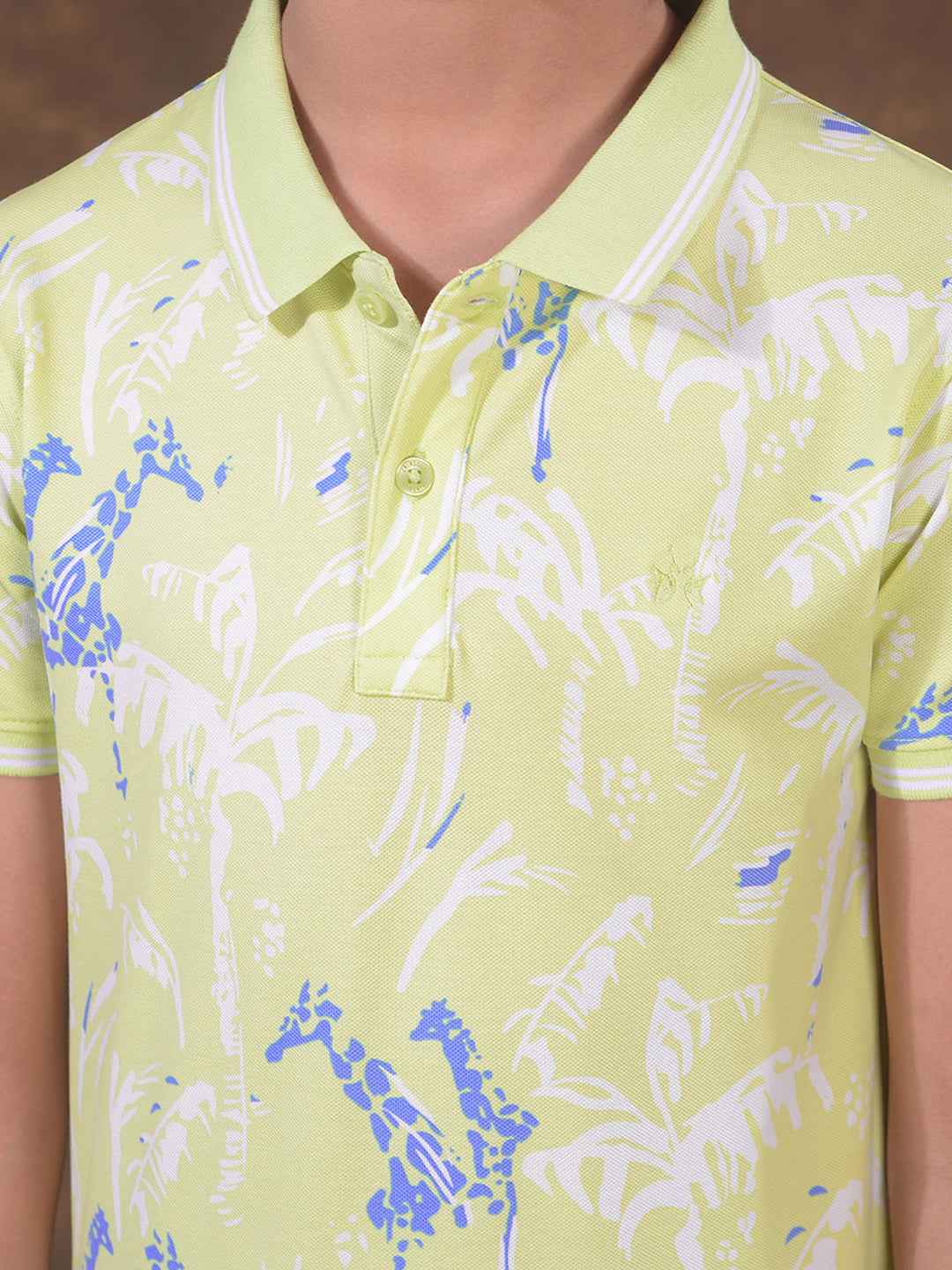 Green Floral Print Polo Neck T-Shirt