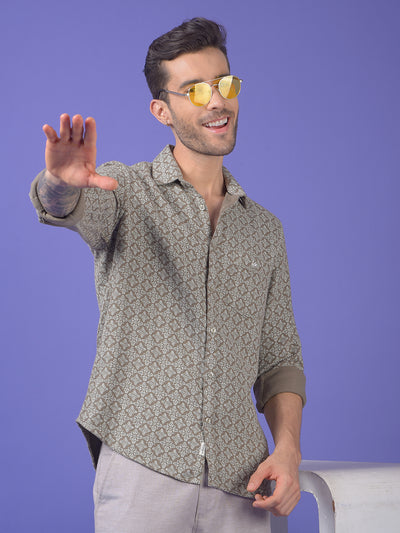 Olive Printed 100% Cotton Shirt
