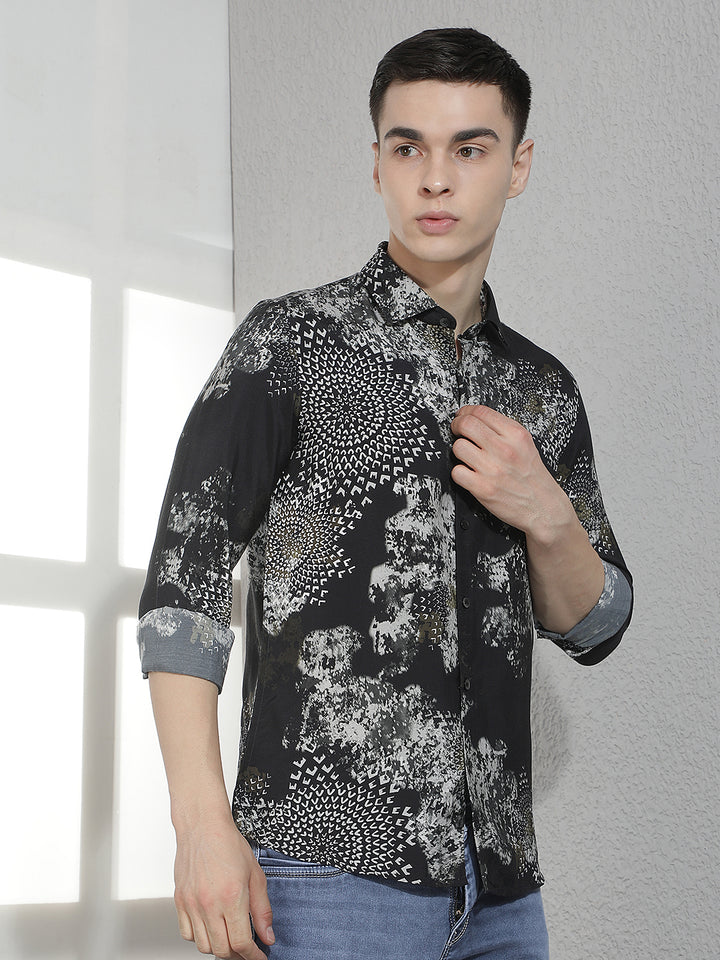 Black Printed Modal Shirt
