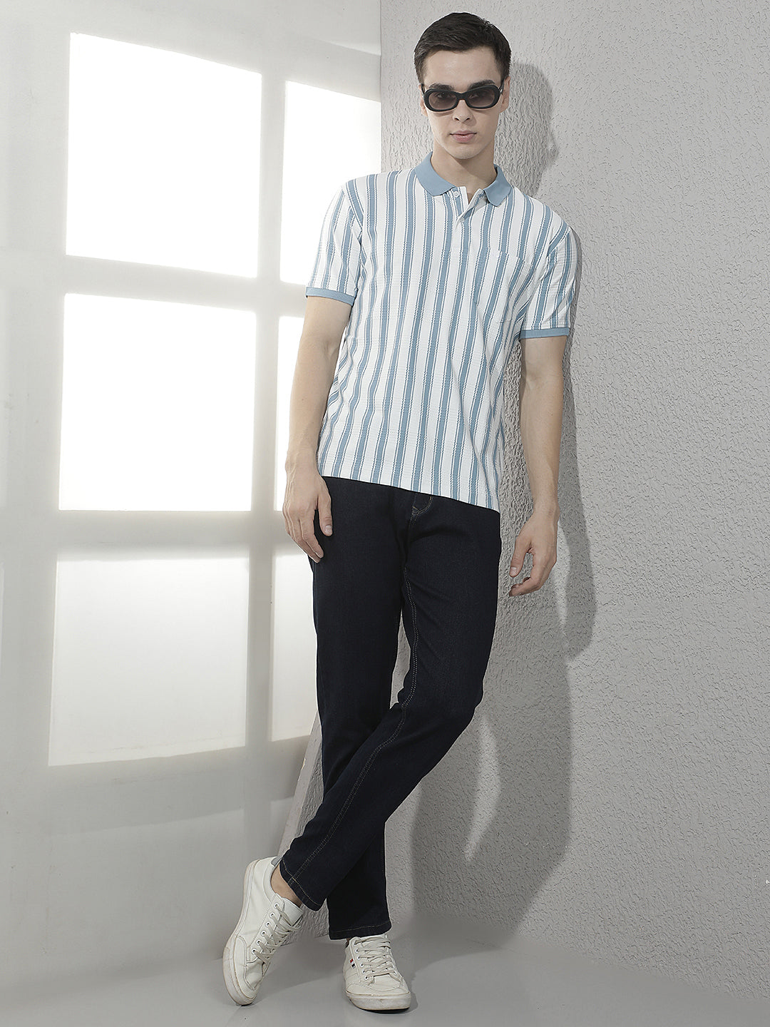 Blue Vertical Stripes Polo T-Shirt