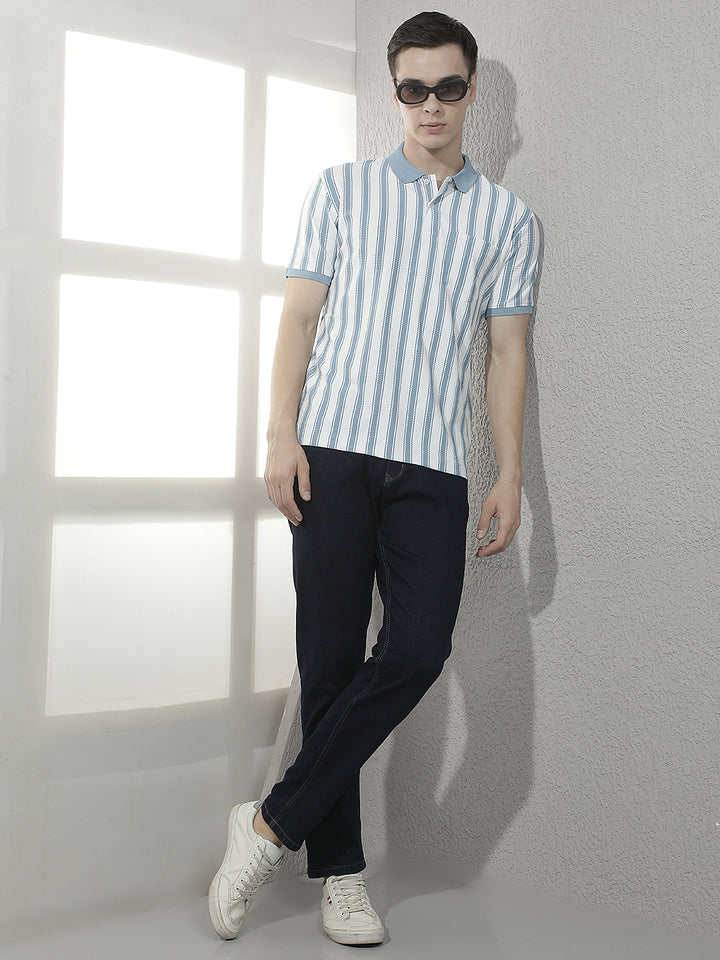Blue Vertical Stripes Polo T-Shirt