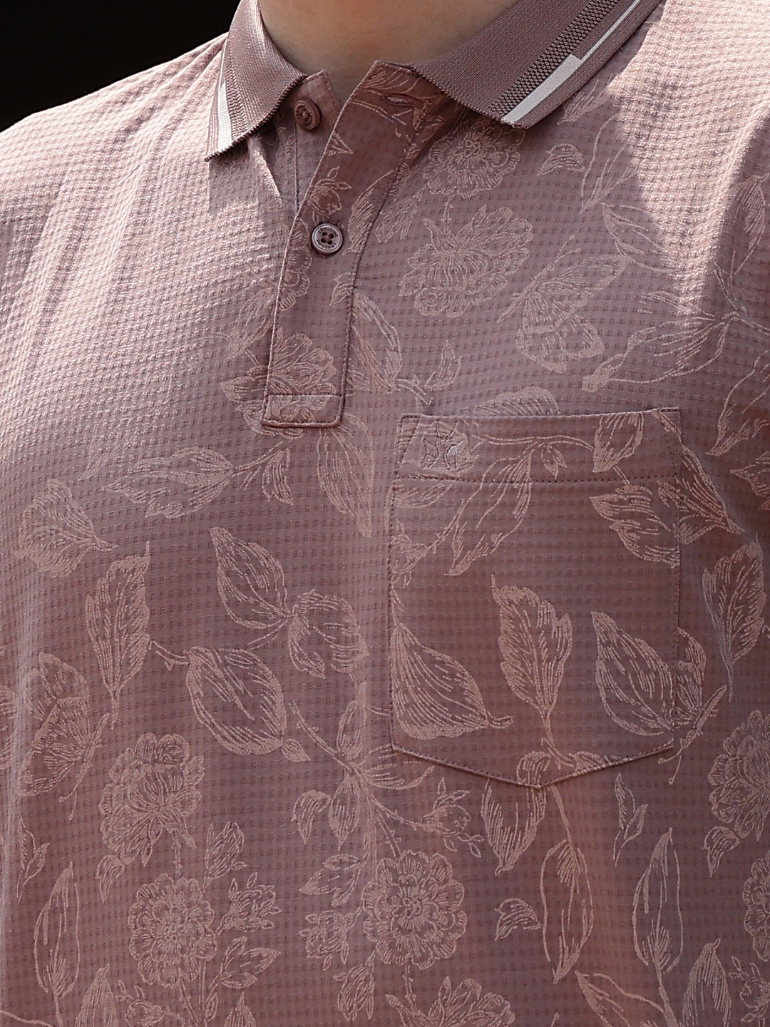 Purple Floral Print Polo Neck T-Shirt