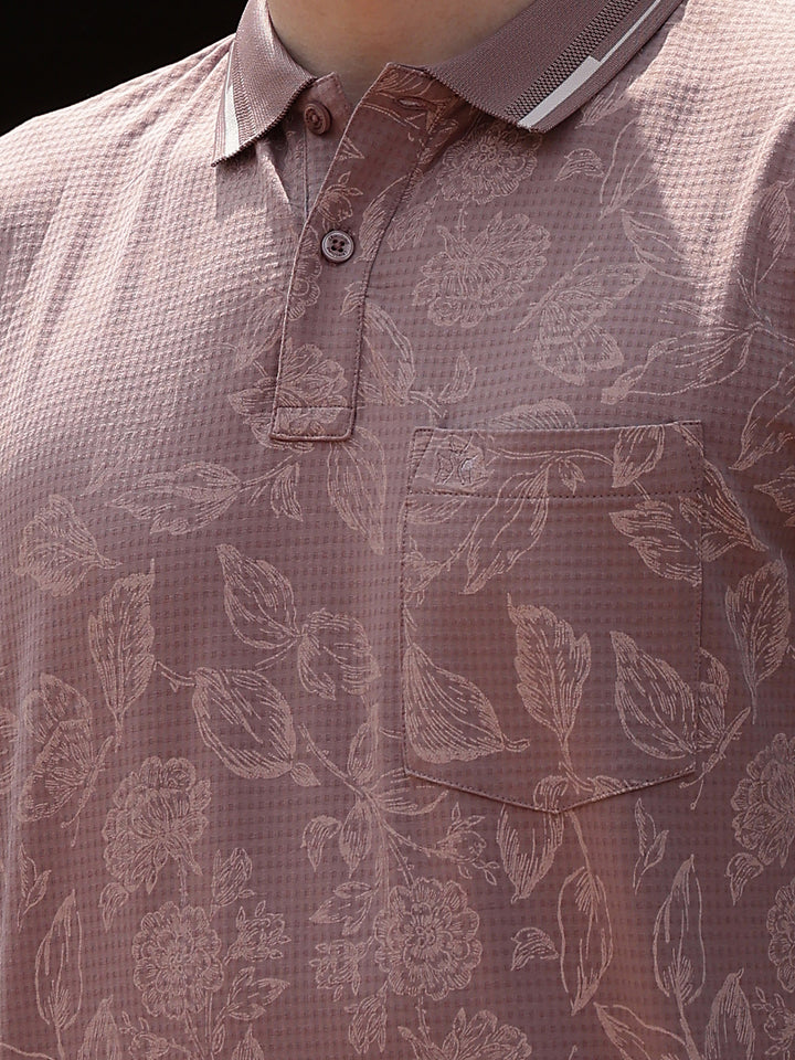 Purple Floral Print Polo Neck T-Shirt