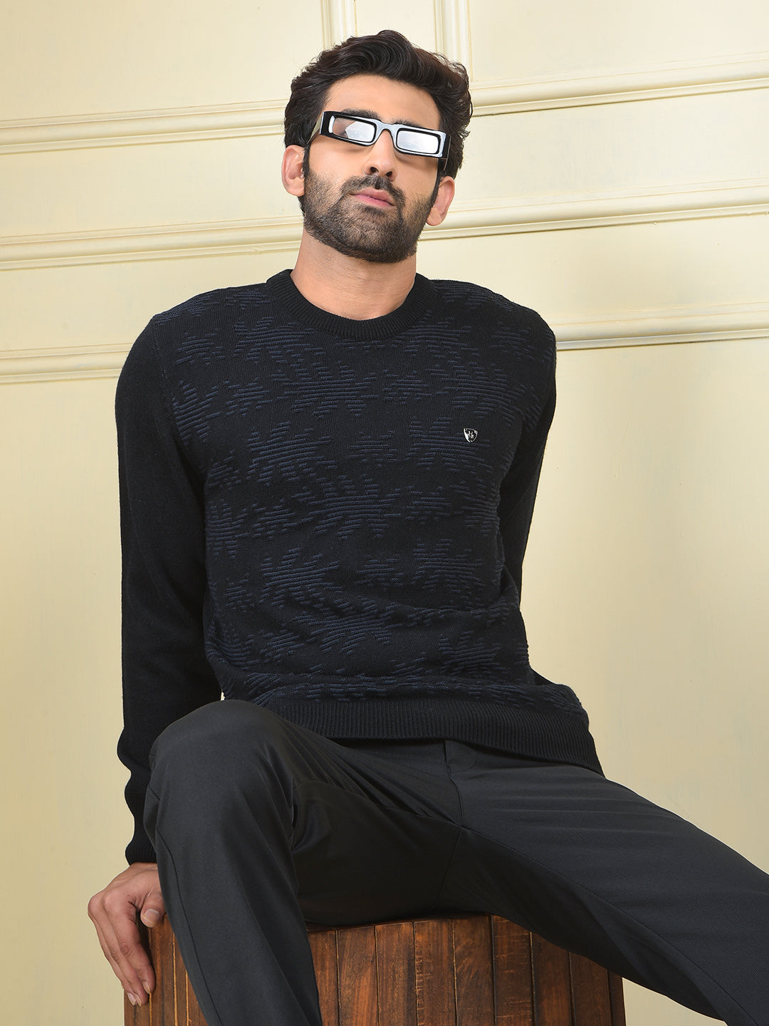 Ultra Soft Black Jacquard Sweater