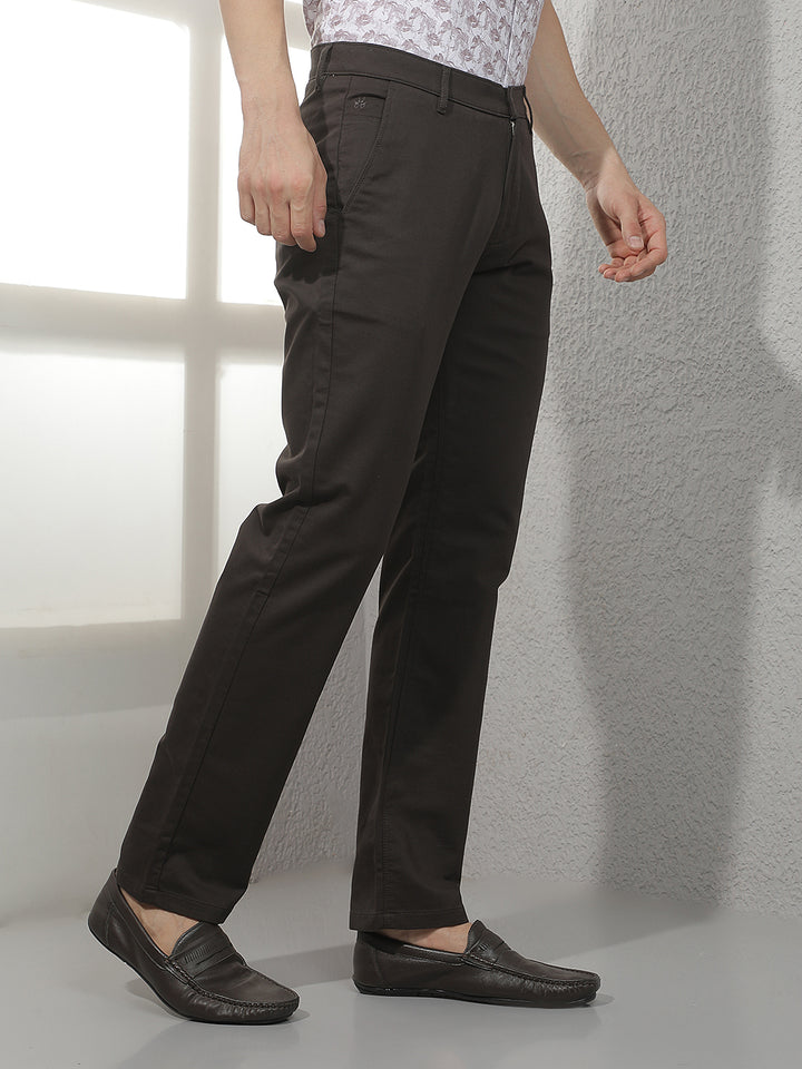 Modern Chestnut Brown Straight Trousers